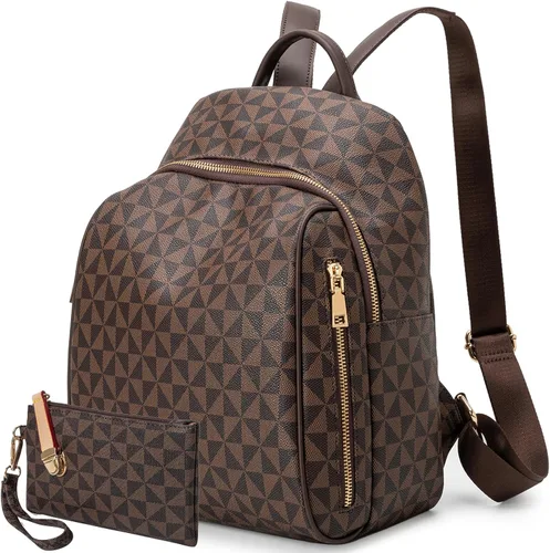 Miniatura 11 de Mochila Monedero para Mujer de Cuero Anti-robo Grande de Diseñador de Moda Mochila de Viaje Bolsa Mochila para Hombre Bolsas de Hombro, A-Marrón