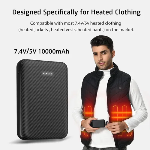 Miniatura 2 de Chaleco calefactable de 7.4 V 7.2 V chaleco calefactado, paquete de baterías, 5 V2 A, recargable, 10000 mAh, batería para chalecos con calefacción