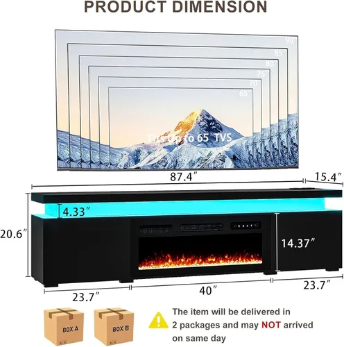 Miniatura 6 de Soporte de TV moderno con chimenea eléctrica de 87 pulgadas con luces LED de chimenea de 40 pulgadas y toma de corriente para televisores de hasta