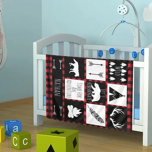 Miniatura 2 de Manta de bebé personalizable con nombre de la selva, manta de bebé personalizada para niños, manta de aventura que espera, manta de forro polar