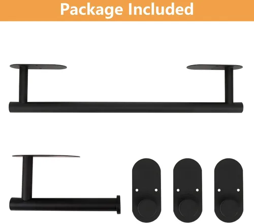 Miniatura 7 de TocTen Juego de 5 toallas para montar en la pared o autoadhesivas, juego de accesorios de baño de acero inoxidable que incluye toallero de 16 Negro
