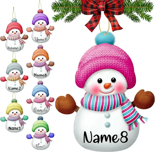 Miniatura 16 de Adornos de Navidad personalizados con nombres, muñeco de nieve, 8 piezas, adorno familiar personalizado, decoración colgante de madera para árbol