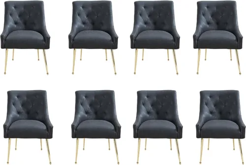 Miniatura 8 de Juego de 2 sillas de comedor, modernas sillas de comedor de terciopelo con patas doradas, elegantes sillas de acento acolchadas para recepción, sala