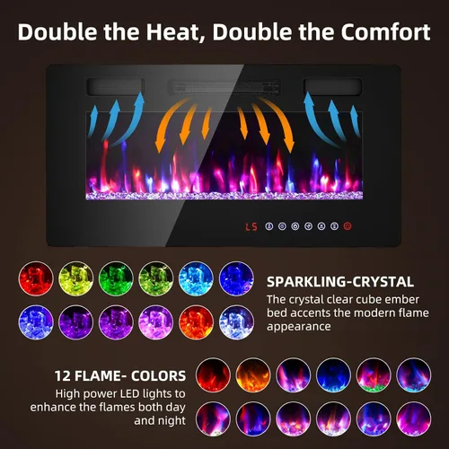 Miniatura 2 de Zionheat - Chimenea eléctrica ultrafina de 36 pulgadas para sala de estar, chimenea independiente/insertos/montado en la pared con control remoto