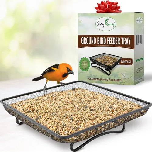 Bandeja alimentadora de pájaros terrestres para exteriores (metal) – Bandeja de malla resistente a la intemperie para aves silvestres, ardillas,