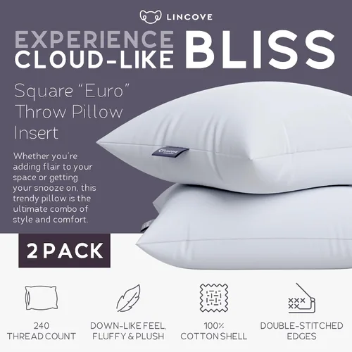 Miniatura 2 de Lincove Euro - Almohada cuadrada de 24 x 24 pulgadas, fabricada en Canadá, funda 100% algodón, relleno alternativo al plumón, apto para veganos