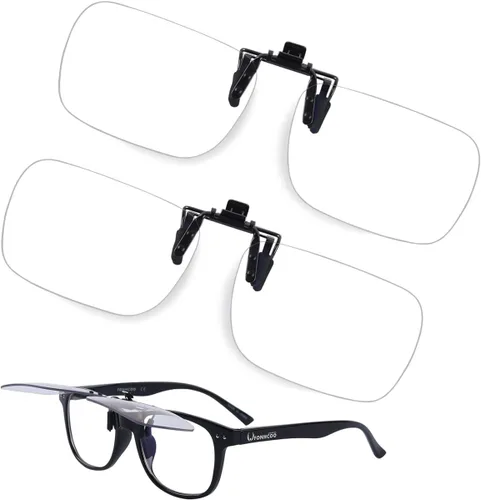 FONHCOO Gafas de bloqueo de luz azul con clip, paquete de 2 gafas de juego para mujeres y hombres, lentes transparentes abatibles, lentes de luz