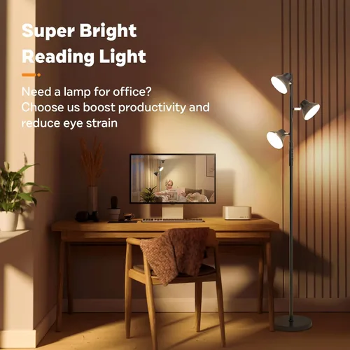 Miniatura 8 de SIBRILLE Lámpara de pie LED, lámpara de pie moderna de 36 W con control remoto y táctil, 4 temperaturas de color, lámpara de pie con 3 luces Negro
