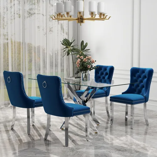 Miniatura 85 de Juego de comedor de 3 piezas con superficie de vidrio transparente, juego de comedor cuadrado minimalista moderno de 36'', juego de mesa de cocina