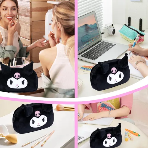 Miniatura 6 de Roffatide Pequeña bolsa de cosméticos para mujer, bolsa de maquillaje de anime, estuche portátil con cremallera, color negro