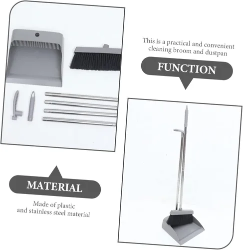 Miniatura 9 de Juego de recogedor de escoba para el hogar, cocina y uso al aire libre, escoba de mango largo 33.5 y recogedor de metal resistente, diseño vertical