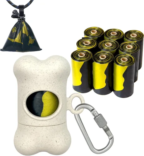 Miniatura 13 de Soporte para bolsa de excremento de perro en forma de hueso para correa Dispensador con 15 bolsas de basura resistentes a fugas y clip de Trigo