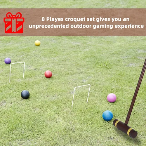 Miniatura 5 de SpeedArmis Juego de fiesta de croquet de 28 pulgadas para 8 jugadores, hecho de madera de pino de larga duración, diversión familiar para patios