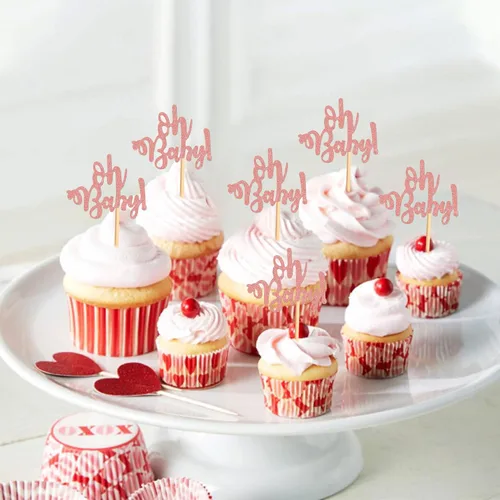 Miniatura 4 de Ercadio 24 piezas Oh Baby Cupcake Toppers Glitter Rose Gold Cake Topoper para niños o niñas, temática de baby shower, cupcakes, fiesta de cumpleaños