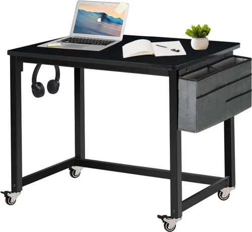 AHB Escritorio para computadora con 4 ruedas lisas, escritorio móvil de estilo simple, mesa de estudio para oficina en casa, estación de trabajo