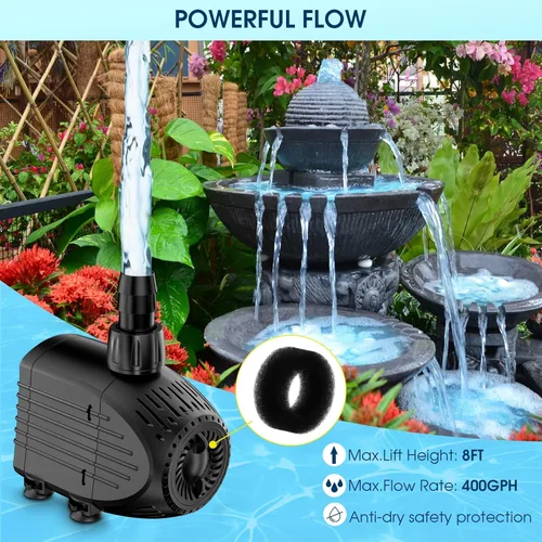 Miniatura 4 de NFESOLAR Bomba Sumergible, Bomba de Agua Sumergible Ultra Silenciosa de 400GPH con Protección contra Quemado en Seco Elevación Alta de 8 pies