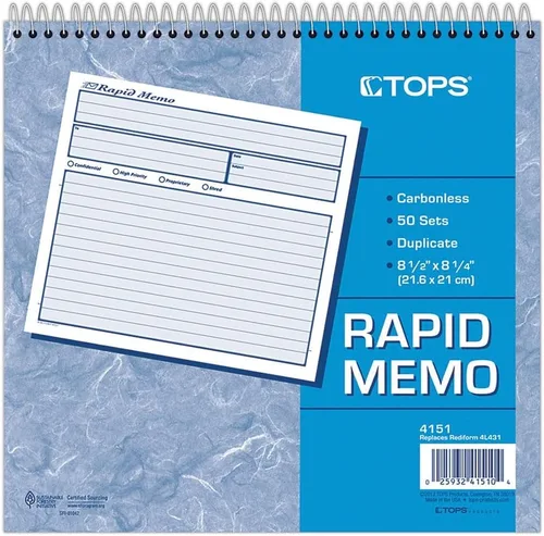 Adams Rapid Memo Book, 8.25 x 8.5 pulgadas, 2 partes, sin carbono, 50 juegos, 1 nota por página, blanco y canario (SC1158), blancocanario