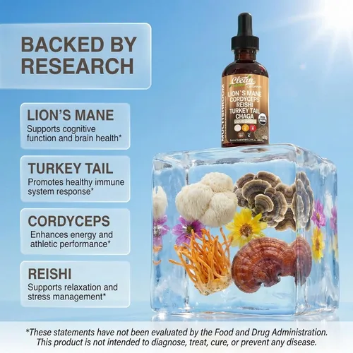 Miniatura 3 de Gotas líquidas de suplemento de hongos orgánicos de Mane de León + mezcla compleja de hongos en polvo de Cola de Pavo, Cordyceps, Reishi, Chaga