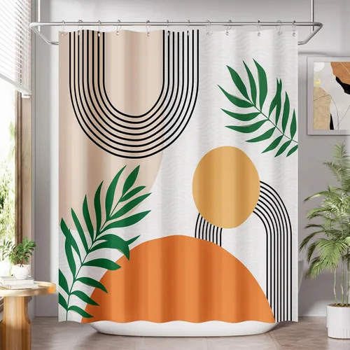 Miniatura 18 de AmazerBath Cortina de ducha azul, juegos de cortinas de ducha geométricas de tela con 12 ganchos para cortina de ducha, cortinas de ducha de Rayas