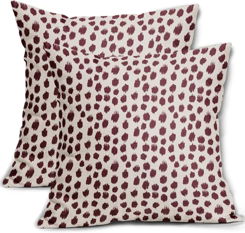 Miniatura 102 de Fundas de almohada marrón y blancas de 18 x 18 pulgadas, juego de 2 almohadas boho grises con lunares, fundas de almohada modernas estampadas