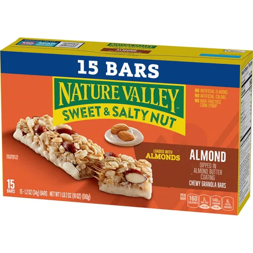 Miniatura 4 de Nature Valley Barras de granola de nueces dulces y saladas, almendra, 15 barras, 18 onzas