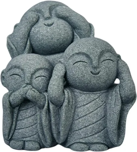 Miniatura 6 de livelyfish Estatua de monje rezante de Bosatsu de Bosatsu japonés de Buda Bosatsu Feng Shui, piedra arenisca feliz/sonriente en miniatura, adorno