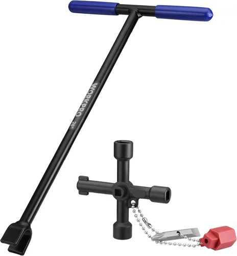 WORKPRO Llave de medidor de agua de 28" con llave de utilidad de 4 vías, llave de apagado de agua de acero resistente con mango en T antideslizante,