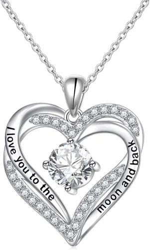 Miniatura 14 de Cadena de plata esterlina y dije de corazón y animal tierno con palabras grabadas, cadena de 18 pulgadas, para mujeres y niñas