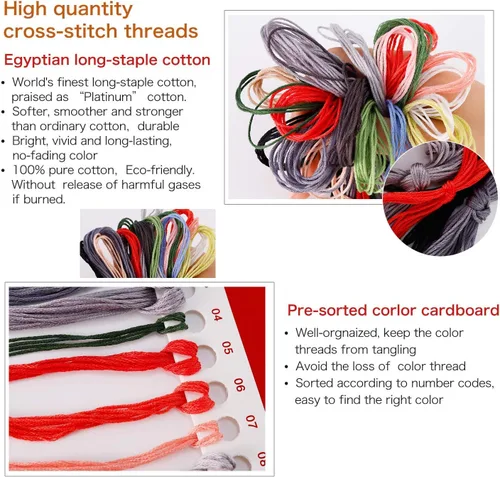 Miniatura 5 de ITSTITCH Kits de punto de cruz para adultos, paquete de 3 flores, 7.5 x 15 pulgadas