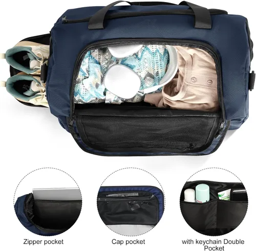 Miniatura 5 de Bolsa de gimnasio para hombres y mujeres con compartimento para zapatos y bolsillo húmedo, bolsa de gimnasio deportiva resistente al agua, bolsa