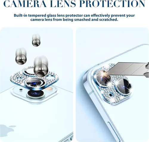 Miniatura 4 de Goton Compatible con iPhone 15 Plus – 15 protector de lente de cámara, cubierta de metal con purpurina brillante, accesorios protectores de pantalla