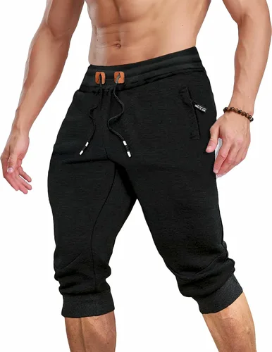 MAGCOMSEN Pantalones capri deportivos 34 para hombre con bolsillos con cremallera longitud a la rodilla pantalones cortos de entrenamiento para