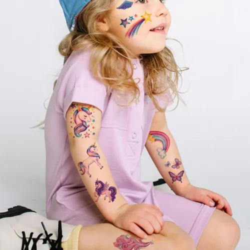 Miniatura 3 de CHARLENT Tatuajes temporales con purpurina para niñas, 12 hojas de tatuajes temporales con purpurina para niñas, regalos de fiesta de cumpleaños