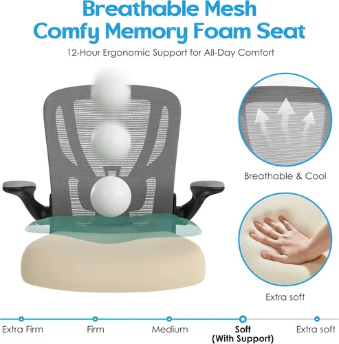 Miniatura 7 de Silla de oficina ergonómica de escritorio, silla de computadora de malla, silla de trabajo transpirable con ruedas, soporte lumbar ajustable, sillas