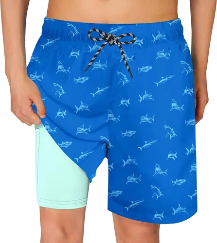 Cozople - Traje de baño para niños con forro de compresión, pantalones cortos de natación de secado rápido con forro tipo bóxer, traje de baño 2-20T