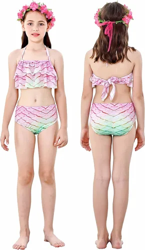 Miniatura 5 de Colas de sirena para nadar para niñas, 5 piezas, conjunto de traje de baño de bikini de 4 a 13 años