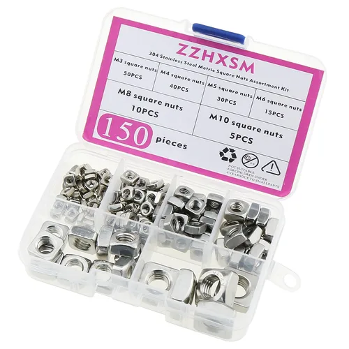 Miniatura 6 de Kit surtido de tuercas cuadradas métricas de acero inoxidable 304, 150 piezas, M3-M10, plata