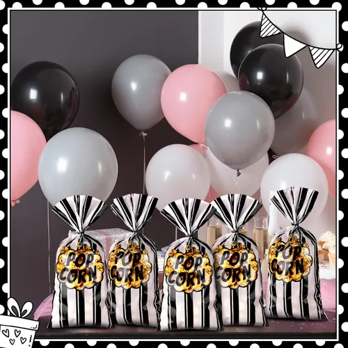 Miniatura 6 de 200 bolsas de palomitas de maíz, bolsas de plástico para máquina de palomitas de maíz, recipientes de maíz con lazos giratorios para carnaval