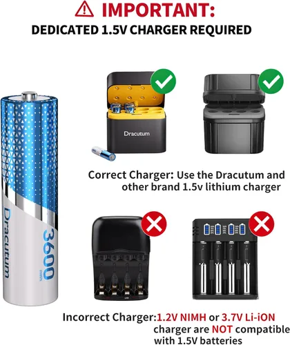 Miniatura 2 de Paquete de 8 baterías AA recargables de 3600 mWh, baterías AA de litio recargables de 1.5 V, más de 2000 ciclos de larga duración doble A