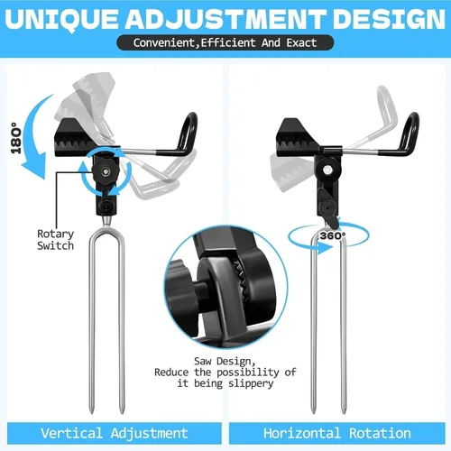 Miniatura 6 de Fishing Rod Holder for Ground, 2/4pcs Fishing Pole Holders for Ground, Bank Fishing Rod Holder with 360° Adjustable Extra Long Drill Stake Rod Stand