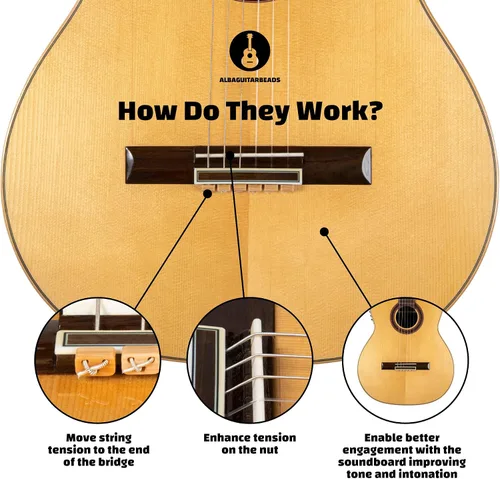 Miniatura 2 de Cuentas de puente de guitarra clásica – Bloques de corbata con patrón de madera clara para cuerdas de nailon y carbono – Compatible con guitarras