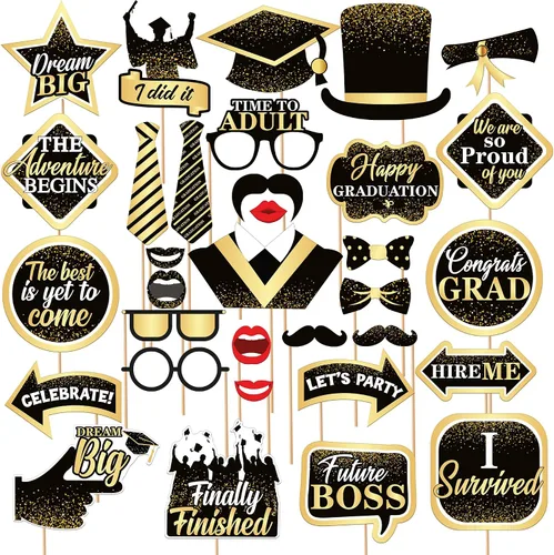 KatchOn, Accesorios negros para fotos de graduación 2026 – Paquete de 33 | Accesorios para fotos de graduación, decoraciones de graduación negras y