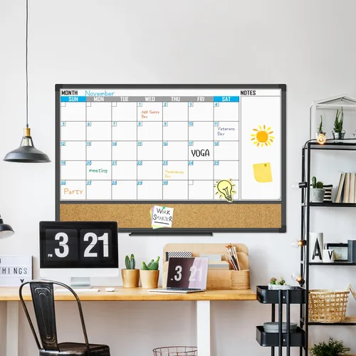 Miniatura 2 de XBoard Calendario de Pizarra Blanca de Borrado en Seco 36 X 24 Pulgadas - Calendario Combinado de Pizarra Blanca Mensual, Pizarra Blanca Magnética +