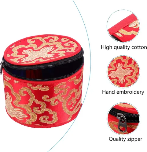 Miniatura 9 de Bolsa tibetana con cremallera para cuenco de meditación budista, soporte portátil de viaje al aire libre, caja de almacenamiento de 4.7 x 3.7 in