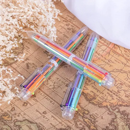 Miniatura 5 de Paquete de 23 bolígrafos multicolor de 0.020 in, 6 en 1, retráctiles, 6 colores, bolígrafo de barril transparente para suministros de oficina