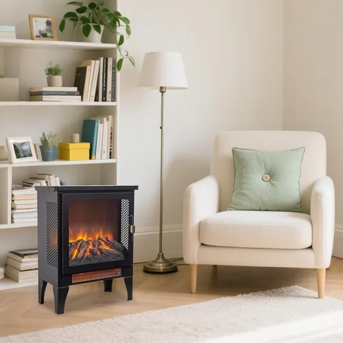 Miniatura 7 de Calentador eléctrico independiente de chimenea de 17 pulgadas con efecto de llama 3D (negro, 17 pulgadas)