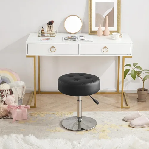 Miniatura 4 de Gitrah Silla de Tocador Negra para Cuarto de Maquillaje Taburete de Tocador para Cuarto de Maquillaje Redondo Acolchado de Cuero PU Silla