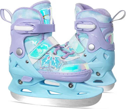 Miniatura 8 de Patines de hielo ajustables Nattork para niños - 4 tallas ajustables con cordones, patines de hockey con forro de felpa cálido, soporte de tobillo