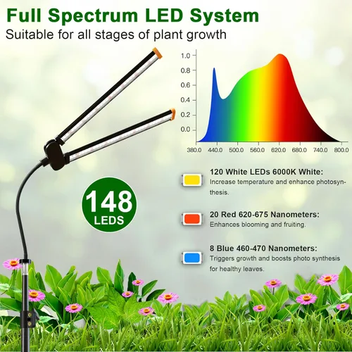 Miniatura 2 de YEOLEH Lámpara de pie para plantas grandes y altas en interiores, luz blanca de 6000 K de espectro completo con LED rojo y azul, tira de luz