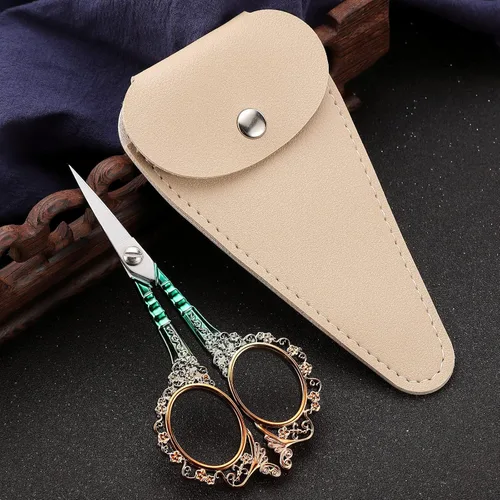Miniatura 3 de Tijeras de costura afiladas con funda, tijeras de bordado para manualidades, hilo y punto de cruz, herramienta DIY, 4.5 pulgadas, doradas y verdes